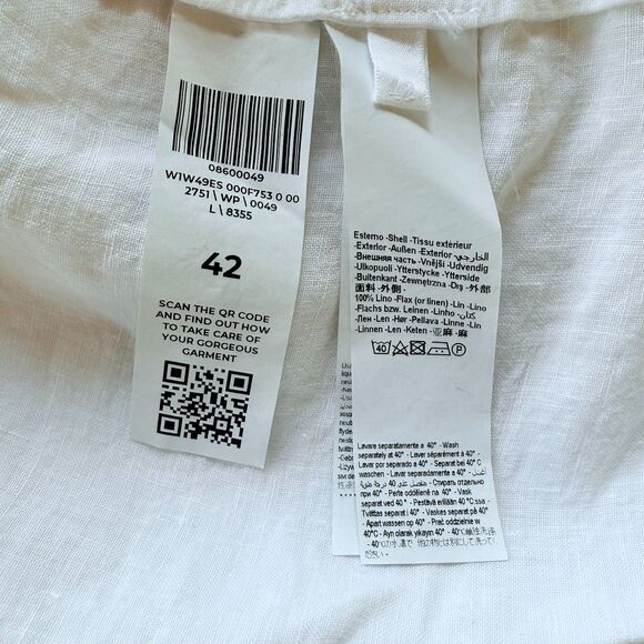 NWT 120% Lino Belted Linen Button Front Pintuck Detail Shirt Dress in White Sz S - Picture 6 of 11